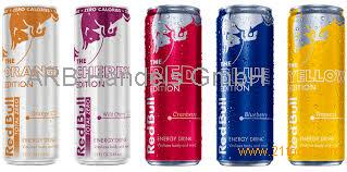 Red Bull Editions: Red, Blue, Silver, Yellow, Cherry, Orange