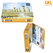 Customize Rectangle Orange Gift Tin Box Painting with Scenery of Isla De Pascua