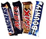 Mars, snickers, twix, kit kat, bounty chocolates