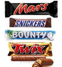Snickers, Mars Chocolate, Twix, Kitkat, Bounty, Nutella