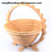 Kitchen Wedding Gift Bamboo Wooden Tea Pot Folding Collapsible Fruit Basket Board Mat