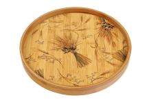 Tea Color Painting Round Bamboo  Wooden   Tray  Charger Plate