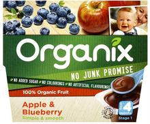 Organix  Organic  Fruit  Apple  & Blueberry  puree  4mth+ (100g x 4)x6