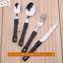 24Pcs Heavy Duty Hanging Black Plastic Handle Cutlery Dinner Set