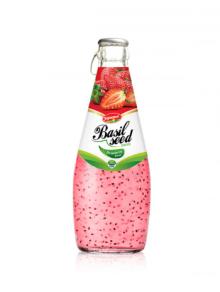 Fruit Juice Basil Seed Drink Strawberry Flavour In Glass Bottle