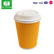wave straight line ripple wall  paper  cup with  plastic  lid